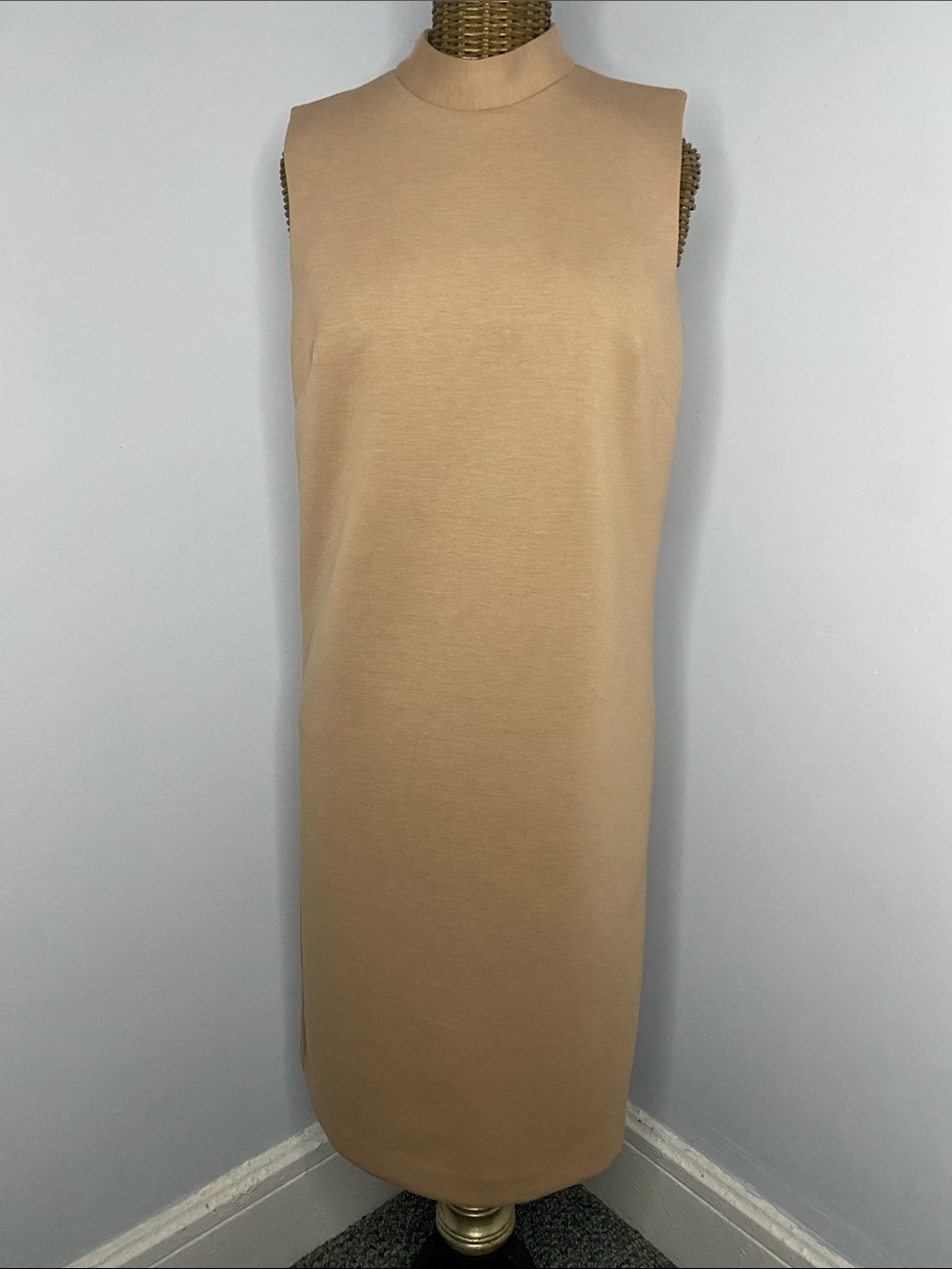 Ann Taylor Sleeveless Mock Neck Midi Dress in Camel Taupe